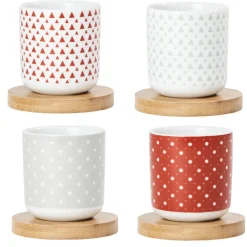 Vaisselle Et Accessoires De Table<Gifi 4 gobelets avec sous tasses en bois rouge et blanc