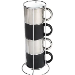 Vaisselle Et Accessoires De Table<Gifi 4 tasses en céramique noir et argent avec support metallique h30