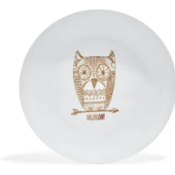 Gifi Assiette à dessert blanche hibou mandala doré| Vaisselle Et Accessoires De Table