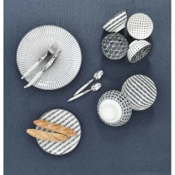 Gifi Assiette à dessert blanche motif ligne de croix noir| Vaisselle Et Accessoires De Table