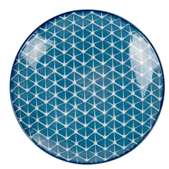 Gifi Assiette à dessert bleue motif grillagé blanc Urban| Vaisselle Et Accessoires De Table