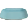 Gifi Assiette à dessert carré en grès bleue turquoise et blanche| Vaisselle Et Accessoires De Table