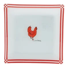 Gifi Assiette à dessert carrée blanc et rouge design poule| Vaisselle Et Accessoires De Table
