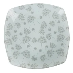 Gifi Assiette à dessert carrée blanche fleur pissenlit gris| Vaisselle Et Accessoires De Table