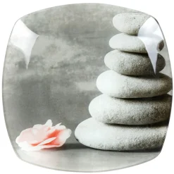 Gifi Assiette à dessert carrée design galets gris zen| Vaisselle Et Accessoires De Table