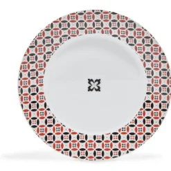 Gifi Assiette à dessert collection folk gris rouge| Vaisselle Et Accessoires De Table