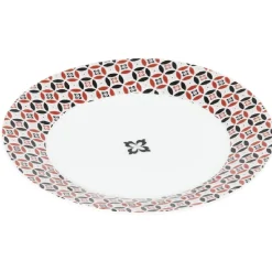 Gifi Assiette à dessert collection folk gris rouge| Vaisselle Et Accessoires De Table