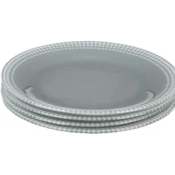 Gifi Assiette à dessert Dotty gris et blanc bord à pois x4| Vaisselle Et Accessoires De Table