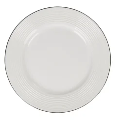 Gifi Assiette à dessert en faïence ronde blanche relief bord noir| Vaisselle Et Accessoires De Table