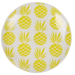Gifi Assiette à dessert en faïence motif ananas blanc et jaune| Vaisselle Et Accessoires De Table