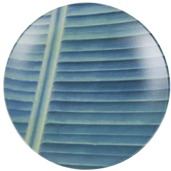 Gifi Assiette à dessert en faïence imprimé feuille vert bleu| Vaisselle Et Accessoires De Table