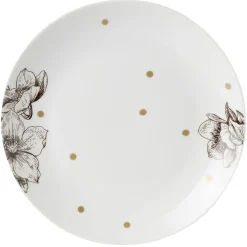 Gifi Assiette à dessert en porcelaine blanche motif végétal marron| Vaisselle Et Accessoires De Table