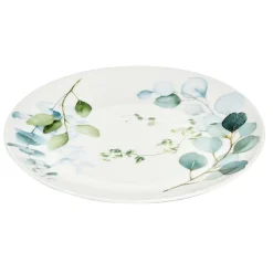 Gifi Assiette à dessert en porcelaine blanc et vert| Vaisselle Et Accessoires De Table