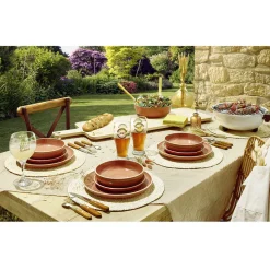 Gifi Assiette à dessert faïence Terracotta avec liseré crème| Vaisselle Et Accessoires De Table