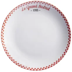 Gifi Assiette à dessert Le grand bistrot contour damier rouge blanc| Vaisselle Et Accessoires De Table