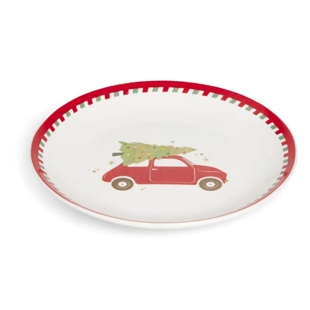 Vaisselle Et Accessoires De Table<Gifi Assiette à dessert Noël porcelaine blanche motif voiture rouge Ø19cm