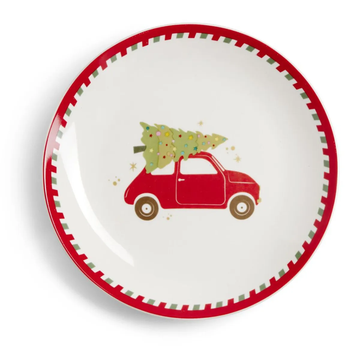 Vaisselle Et Accessoires De Table<Gifi Assiette à dessert Noël porcelaine blanche motif voiture rouge Ø19cm