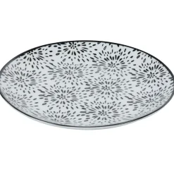 Gifi Assiette à dessert ronde blanche et noire Sara| Vaisselle Et Accessoires De Table