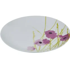 Gifi Assiette à dessert ronde blanche motif pavot violet| Vaisselle Et Accessoires De Table