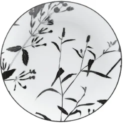 Gifi Assiette à dessert ronde blanche décor tiges feuilles noires| Vaisselle Et Accessoires De Table