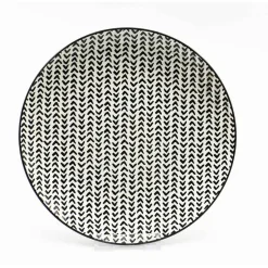 Gifi Assiette à dessert ronde blanche à motif chevron noir| Vaisselle Et Accessoires De Table