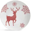 Gifi Assiette à dessert ronde Ø19,5cm motif cerf flocon blanc et rose| Vaisselle Et Accessoires De Table