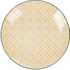 Gifi Assiette à dessert ronde motif carreau de ciment blanc et jaune| Vaisselle Et Accessoires De Table