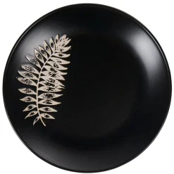 Gifi Assiette à dessert ronde noire motif plante blanche embossé| Vaisselle Et Accessoires De Table