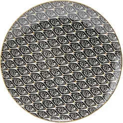 Gifi Assiette à dessert ronde Praia motif ethnique noir blanc jaune| Vaisselle Et Accessoires De Table