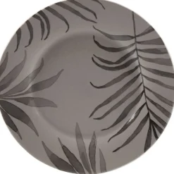 Gifi Assiette à dessert ronde taupe motif feuilles| Vaisselle Et Accessoires De Table