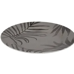 Gifi Assiette à dessert ronde taupe motif feuilles| Vaisselle Et Accessoires De Table