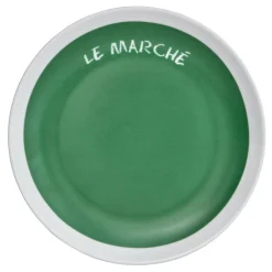 Gifi Assiette à dessert verte contour blanc inscription Le marché| Vaisselle Et Accessoires De Table