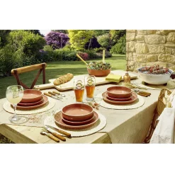 Gifi Assiette creuse faïence Terracotta avec liseré crème| Vaisselle Et Accessoires De Table