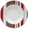 Gifi Assiette creuse porcelaine rayures taupe rouge blanc| Vaisselle Et Accessoires De Table