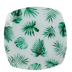 Gifi Assiette plate carrée blanche motif feuille tropicale vert| Vaisselle Et Accessoires De Table