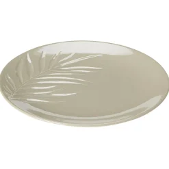 Gifi Assiette plate céramique beige ou vert motif feuille ø26,5 cm| Vaisselle Et Accessoires De Table