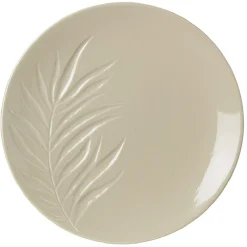 Gifi Assiette plate céramique beige ou vert motif feuille ø26,5 cm| Vaisselle Et Accessoires De Table