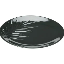 Gifi Assiette plate céramique beige ou vert motif feuille ø26,5 cm| Vaisselle Et Accessoires De Table