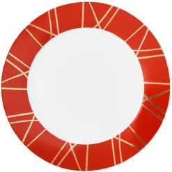 Gifi Assiette plate en porcelaine rouge détail doré| Vaisselle Et Accessoires De Table