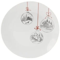 Gifi Assiette plate en porcelaine motif boule de Noël| Vaisselle Et Accessoires De Table