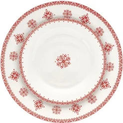 Gifi Assiette plate en porcelaine blanche motif Noël flocons rouges| Vaisselle Et Accessoires De Table