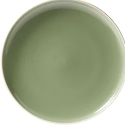 Gifi Assiette plate faïence vert avec liseré crème| Vaisselle Et Accessoires De Table