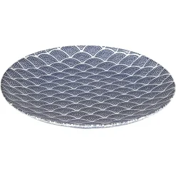 Gifi Assiette plate motif vague japonaise bleue et blanche| Vaisselle Et Accessoires De Table