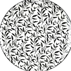 Gifi Assiette plate porcelaine motif feuillage noir blanc Ø24xH2,3cm| Vaisselle Et Accessoires De Table
