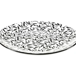 Gifi Assiette plate porcelaine motif feuillage noir blanc Ø24xH2,3cm| Vaisselle Et Accessoires De Table