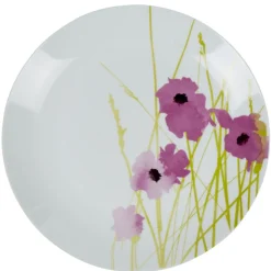 Gifi Assiette plate ronde blanche motif pavot violet| Vaisselle Et Accessoires De Table