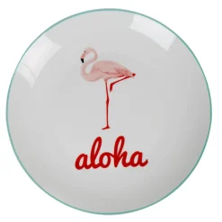 Gifi Assiette plate ronde blanche flamant rose aloha| Vaisselle Et Accessoires De Table