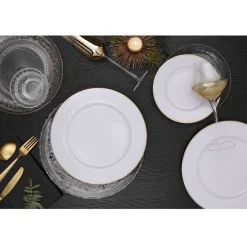 Gifi Assiette plate ronde blanche contour doré| Vaisselle Et Accessoires De Table