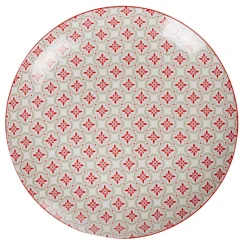 Gifi Assiette plate ronde campagne motif carreau de ciment rouge et gris| Vaisselle Et Accessoires De Table