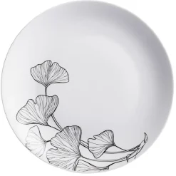 Gifi Assiette plate ronde décor fleur blanc noir| Vaisselle Et Accessoires De Table